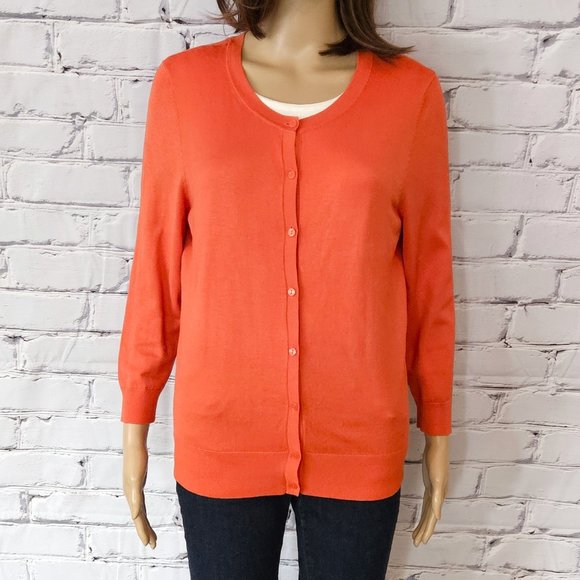 NWT!!! HALOGEN, Orange 3/4 sleeve button down cardigan - Picture 7 of 15